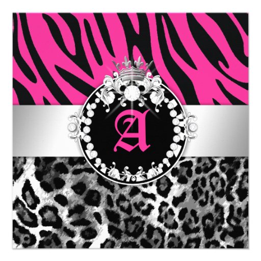 311 Zebra Leo Tique Diamonds n' Kisses Sweet 16 Personalized Invitation