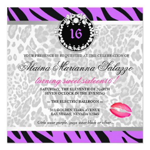 311 Zebra-Leo Tique Diamonds n' Kisses Sweet 16 Custom Announcement