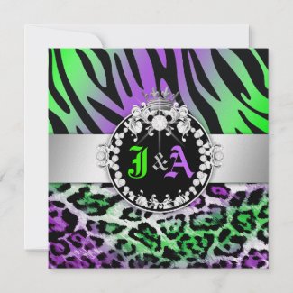 311 Zebra-LeoTique Diamonds Kiss Duo Friend Party Custom Invite