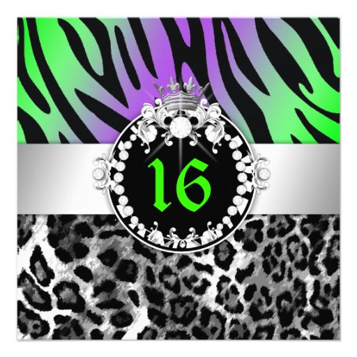 311 Zebra-LeoTique Diamonds n' Kisses Sweet 16 Custom Invitations
