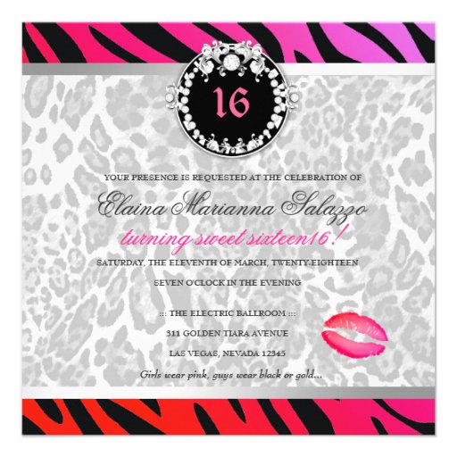 311-Zebra-LeoTique Diamonds n' Kisses Sweet 16 Invites