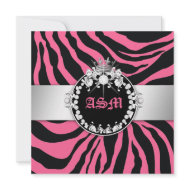 311-Zebra-Tique Diamonds n' Kisses Sweet 16 Pink invitation