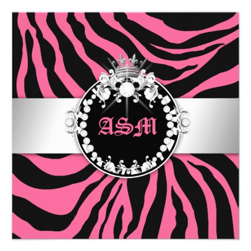 311-Zebra-Tique Diamonds n' Kisses Sweet 16 Pink Invitations