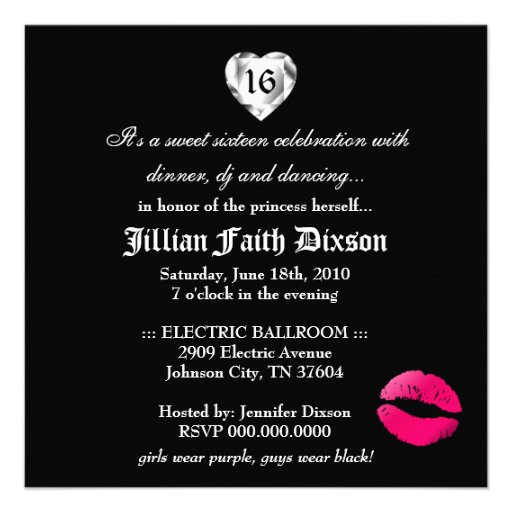 311 Zebra Tique Kiss Queen of Hearts Sweet16 Personalized Announcement