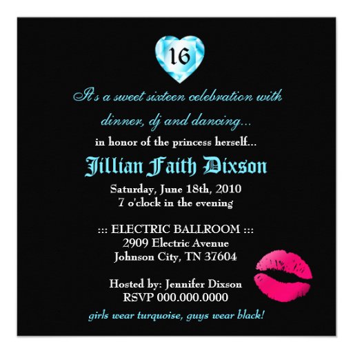 311 Zebra Tique Kiss Queen of Hearts Sweet16 Personalized Invite