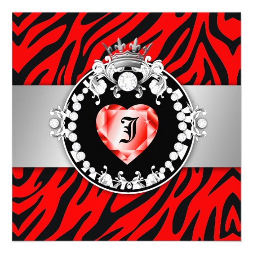 311 Zebra Tique Kiss Queen of Hearts Sweet16 Custom Invitations (front side)