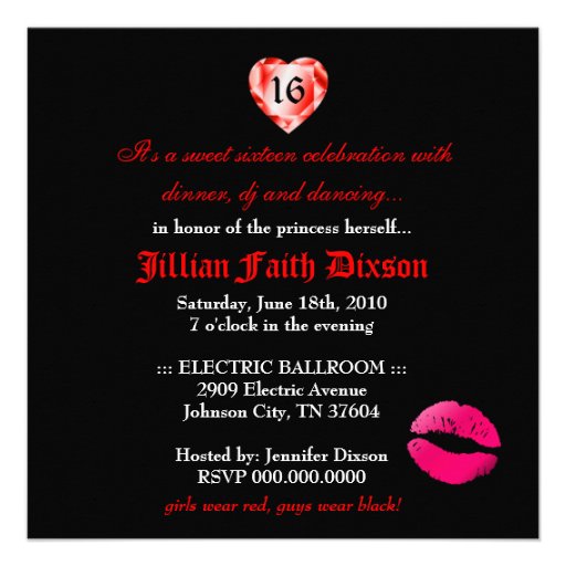 311 Zebra Tique Kiss Queen of Hearts Sweet16 Custom Invitations