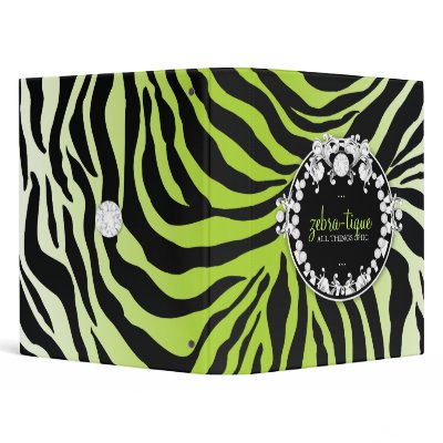 311-Zebra-Tique with Diamonds Lime 3 Ring Binders by Jill311