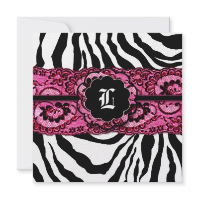 311 Zees Safari Lace Pink Monogram Custom Announcements by Jill311