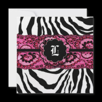311 Zees Safari Lace Pink Monogram Custom Announcements