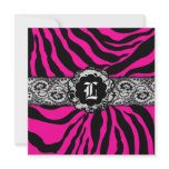 311-Zees Safari | Square Neon Flamingo Monogram Personalized Invite