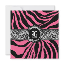 311-Zees Safari | Square Pink Monogram Personalized Announcement