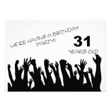 31st party invitation with cheering crowds