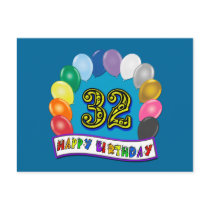 32nd Birthday Balloons Gifts Post Cards