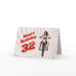 32nd Birthday card with a motorbike girl