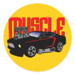 341 Cartoon Muscle Car Round Sticker