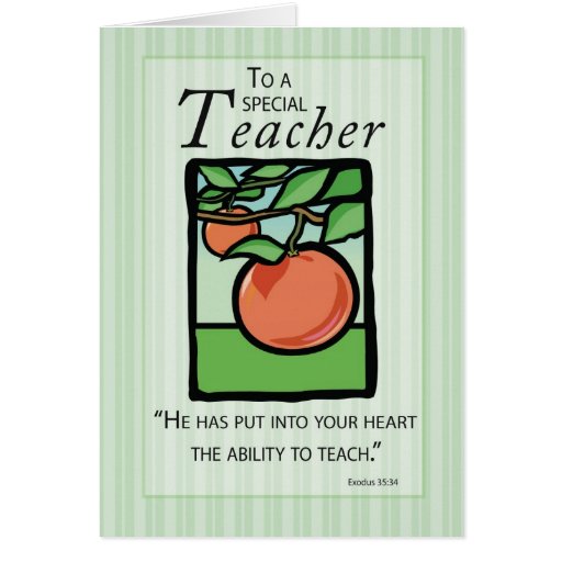 3495 Teacher Thank You, Apple Religious Greeting Card Zazzle