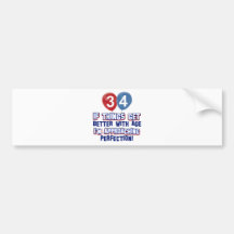 34 year old birthday designs bumper stickers