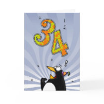 34th Birthday - Penguin Surprise Card