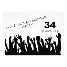34th party invitation with cheering crowds