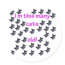 35 Cat Heads Old Round Stickers