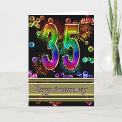 35th anniversary with fireworks and bubbles greeting cards
