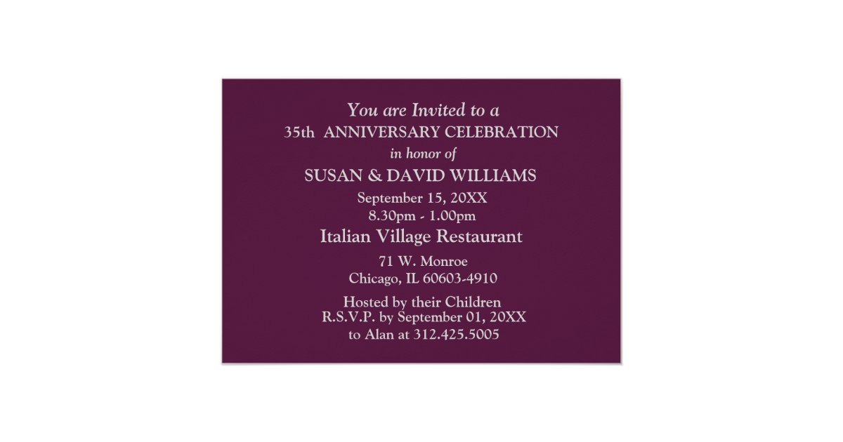 35th Wedding Anniversary Party Invitations | Zazzle