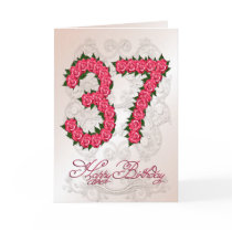 37th birthday card with roses and leaves