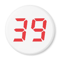 39 thirty-nine red alarm clock digital number magnets