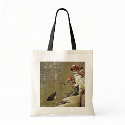 3. 雪中鴛鴦図, 若冲 Mandarin Duck in The Snow, Jakuchū Bags by ukiyoemuseum