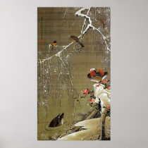 3. 雪中鴛鴦図, 若冲 Mandarin Duck in The Snow, Jakuchū Posters