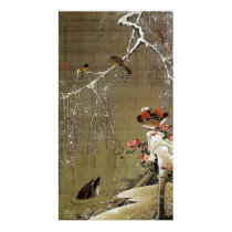 3. 雪中鴛鴦図, 若冲 Mandarin Duck in The Snow, Jakuchū Posters