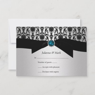  Silver Damask Turquoise Wedding Invitatio invitation style border0 