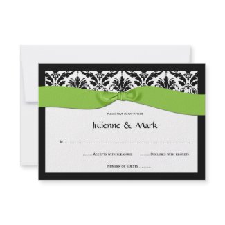3.5x5 Black White Damask Lime Green RSVP invitation