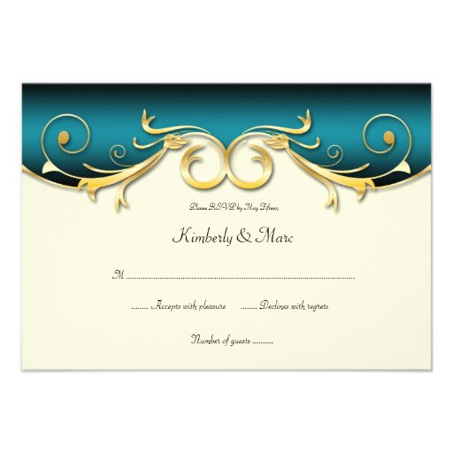 3.5x5 Elegant Teal Gold RSVP Personalized Announcement