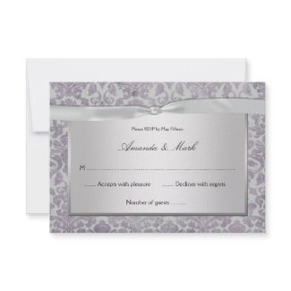 3.5x5 Lavender Silver Grunge Damask RSVP invitation