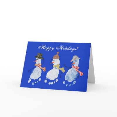 3 Baby footprints Snowmen Happy Holidays! Card by mamaGiraffe