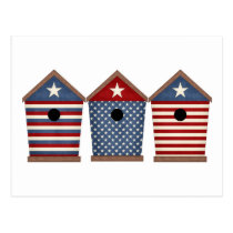 3 birdhouses postcards