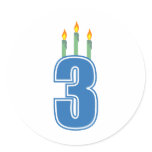 3 Birthday Candles (Blue / Green) Round Sticker