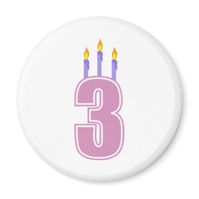 3 Birthday Candles (Pink / Purple) Refrigerator Magnets by LushLaundry