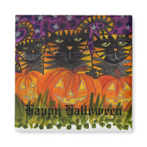 3 black cats & their pumpkins Happy Halloween ! magnets by kilykostudio 3 black cats & their pumpkins Happy Halloween ! magnets