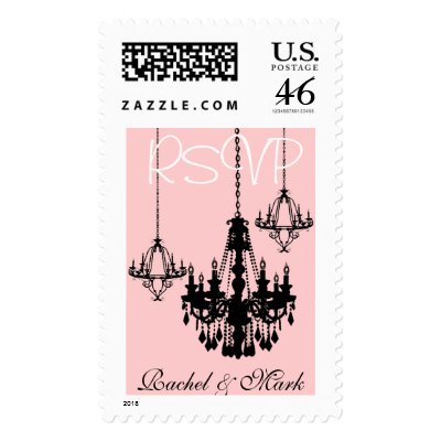 3 Black Chandelier RSVP Personalized Pink Stamp