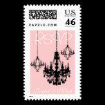 3 Black Chandelier RSVP Personalized Pink Stamp