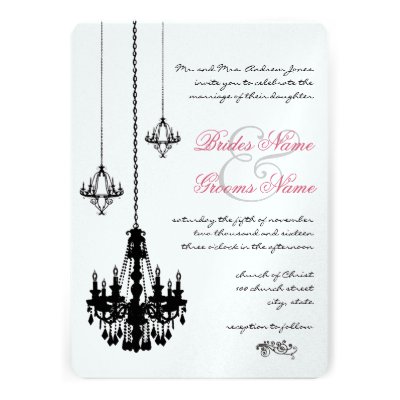 3 Black Chandeliers  Wedding Invitations