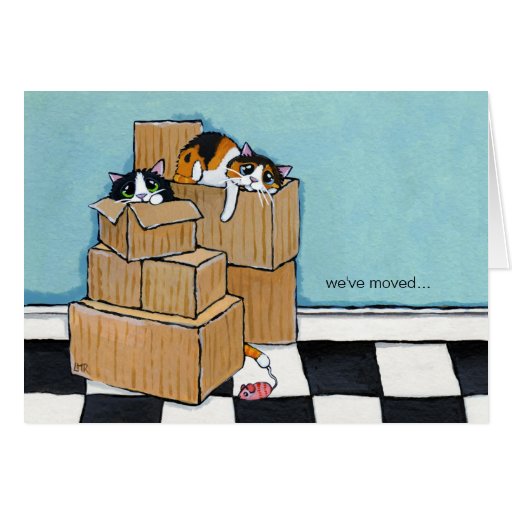 3 Cats And Boxes Weve Moved Note Card Zazzle
