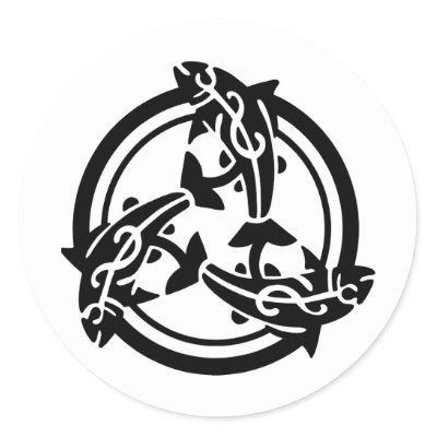 3 Celtic Tribal Fish Tattoo Round Sticker by WhiteTiger_LLC