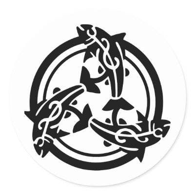 3 Celtic Tribal Fish Tattoo Round Sticker by WhiteTiger_LLC