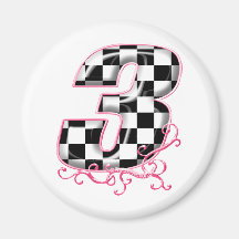 3 checkered flag number pink refrigerator magnet
