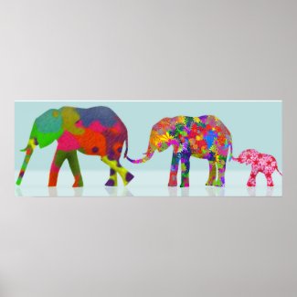 3 Colorful Elephants Pop Art Style Posters
