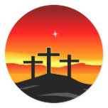 3 Crosses Sunset Round Stickers